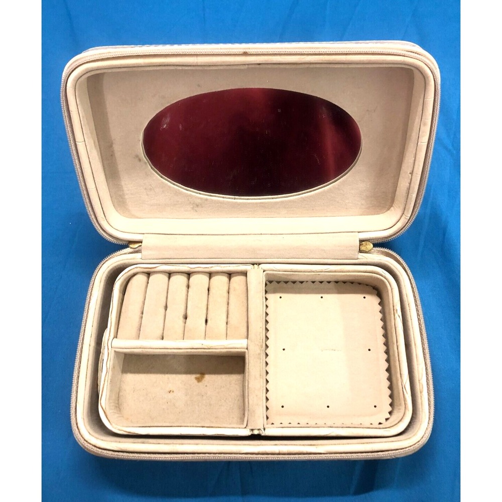 MOCK CROC FAUX LEATHER Zip-Around JEWELRY BOX TRAVEL CASE Multiple Compartments